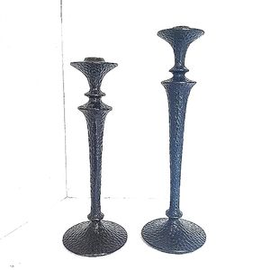 Pottery Barn Brown Hammered Textured Metal Rustic Candlestick Holder Set